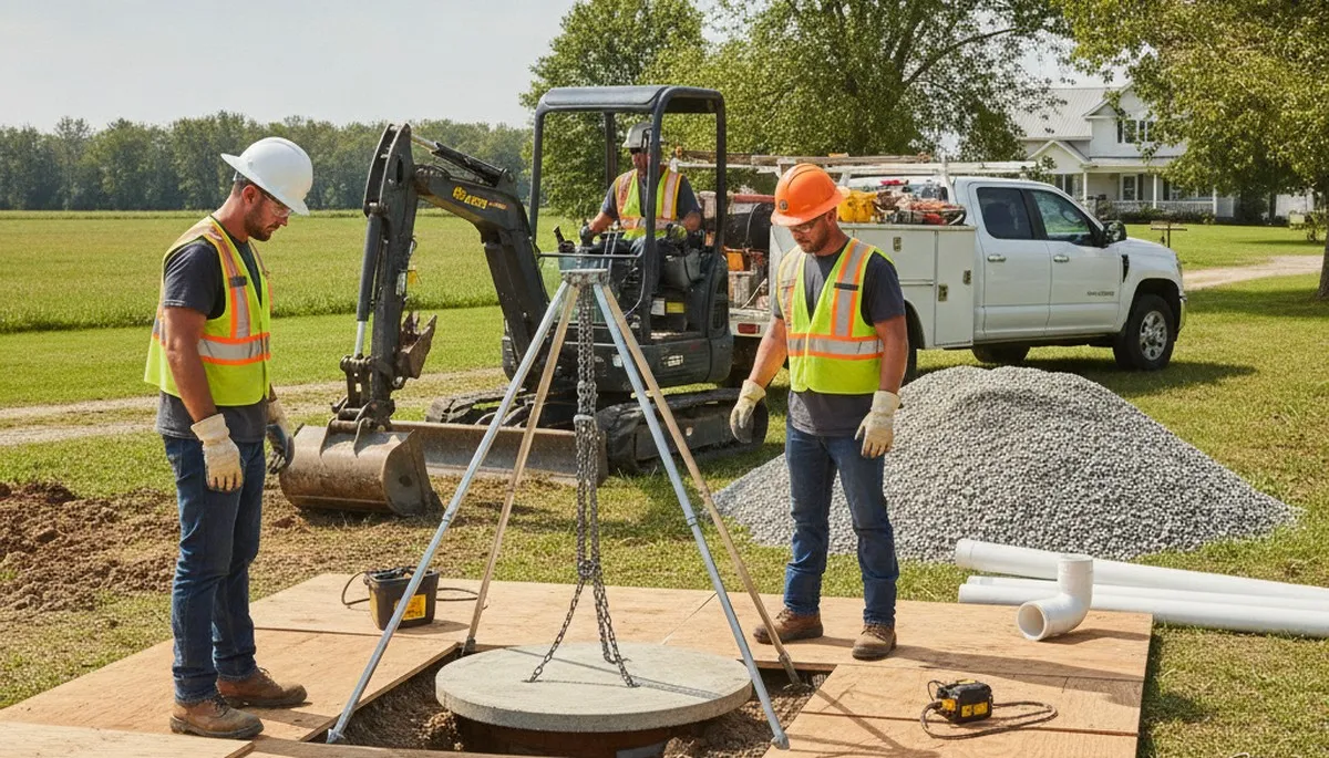 Septic repair plumber inspecting a system in Salt Lake City, UT for freeze-thaw damage