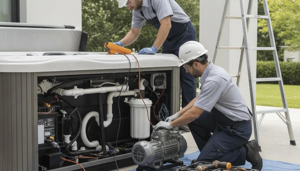 Spa repair technician servicing a Salt Lake City, UT home spa for On Call Plumbers
