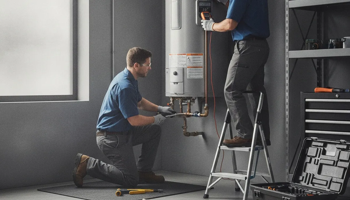 Salt Lake City plumber repairing a home water heater for reliable hot water service