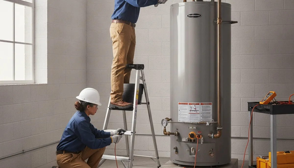 Salt Lake City plumber repairing a water heater for reliable home service in UT